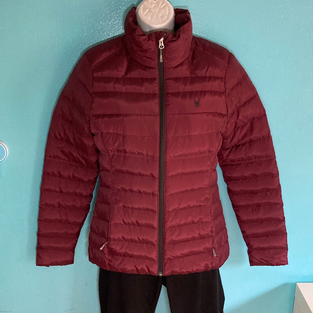 Spyder Womens Size S Burgundy Puffer Jacket Down Filled Zip Up Jacket